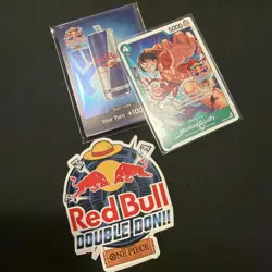 Red Bull Double DON event DON!! and Monkey.D.Luffy stamped Promo w/ Sticker - Image 1