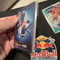 Red Bull Double DON event DON!! and Monkey.D.Luffy stamped Promo w/ Sticker - Image 2