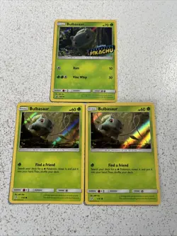 Detective Pikachu Stamped Bulbasaur Pokemon Cards Promo And 2 Holos 1/18 Sm198 - Image 1