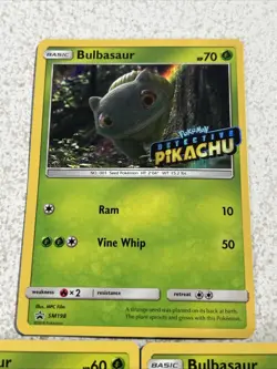 Detective Pikachu Stamped Bulbasaur Pokemon Cards Promo And 2 Holos 1/18 Sm198 - Image 2