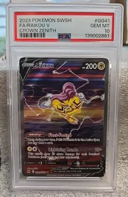 2023 POKEMON SWORD & SHIELD CROWN ZENITH #GG41 FULL ART/RAIKOU V PSA 10 - Image 1