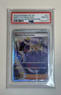 2024 POKEMON TEMPORAL FORCES SPECIAL ILLUSTRATION RARE MORTY'S CONVICTION PSA 10 - Image 1