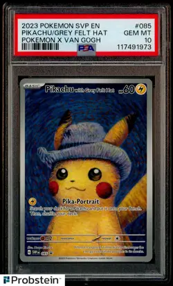 2023 Pokemon SVP En Pokemon X Van Gogh #085 Pikachu Grey Felt Hat PSA 10 - Image 1