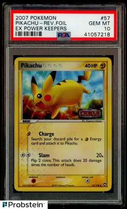2007 Pokemon Ex Power Keepers #57 Pikachu Reverse Foil PSA 10 GEM MINT - Image 1