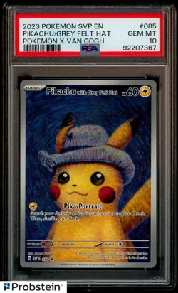 2023 Pokemon SVP En Pokemon X Van Gogh #085 Pikachu Grey Felt Hat PSA 10 - Image 1