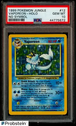1999 Pokemon Jungle No Symbol #12 Vaporeon Holo PSA 10 GEM MINT - Image 1