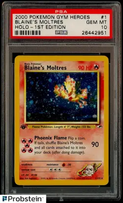 2000 Pokemon Gym Heroes 1st Edition #1 Blaine's Moltres w/ Swirl PSA 10 GEM MINT - Image 1