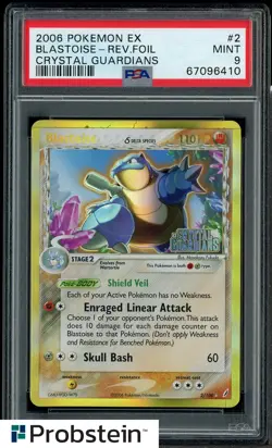 2006 Pokemon Ex Crystal Guardians #2 Blastoise Reverse Foil PSA 9 MINT - Image 1