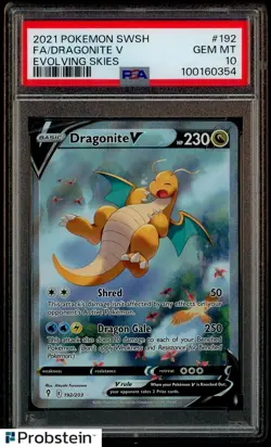2021 Pokemon SWSH Evolving Skies #192 FA Dragonite V PSA 10 GEM MINT - Image 1