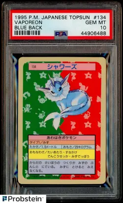 1995 Pokemon Japanese Topsun Blue Back #134 Vaporeon PSA 10 GEM MINT - Image 1