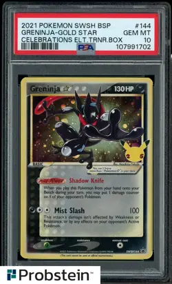 2021 Pokemon SWSH BSP Celebrations ETB #144 Greninja Gold Star PSA 10 - Image 1