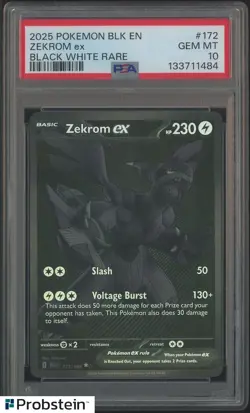 2025 Pokemon BLK EN Black White Flare #172 Zekrom ex PSA 10 GEM MINT - Image 1