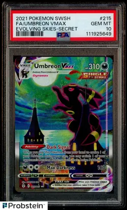 2021 Pokemon SWSH Evolving Skies Secret #215 FA Umbreon VMAX PSA 10 GEM MINT - Image 1