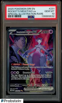 2025 Pokemon DRI EN Destined Rivals #231 Team Rocket's Mewtwo ex SIR PSA 10 - Image 1