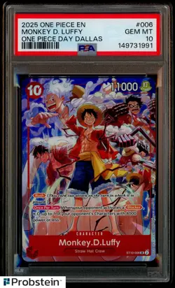 2025 One Piece EN One Piece Day Dallas #006 Monkey D Luffy PSA 10 GEM MINT - Image 1