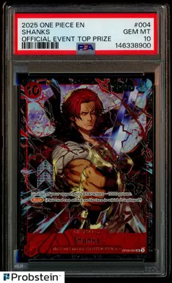 2025 One Piece EN Official Event Top Prize #004 Shanks PSA 10 GEM MINT - Image 1