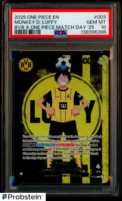 2025 ONE PIECE PROMOS BVB X ONE PIECE MATCH DAY 2025 #003 MONKEY D. LUFFY PSA 10 - Image 1
