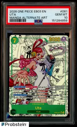 2025 One Piece EB03 English #061 Uta Manga Alternate Art PSA 10 GEM MINT - Image 1