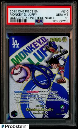 2025 One Piece EN Dodgers X One Piece Night #010 Monkey D. Luffy PSA 10 GEM MINT - Image 1