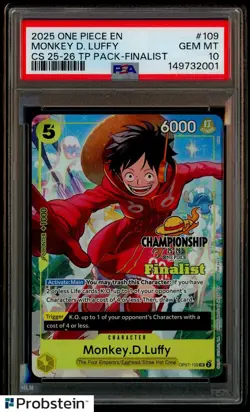 2025 One Piece EN CS 25-26 TP Pack #109 Monkey D. Luffy Finalist PSA 10 GEM MINT - Image 1