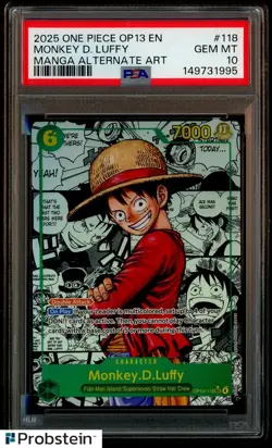 2025 One Piece OP13 EN Manga Alternate Art #118 Monkey D. Luffy PSA 10 GEM MINT - Image 1
