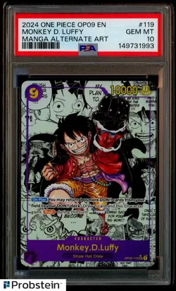 2024 One Piece OP09 En Manga Alternate Art #119 Monkey D. Luffy PSA 10 GEM MINT - Image 1