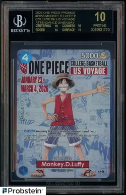 Monkey D Luffy One Piece Promo College Basketball US Voyage BGS 10 BLACK LABEL - Image 1
