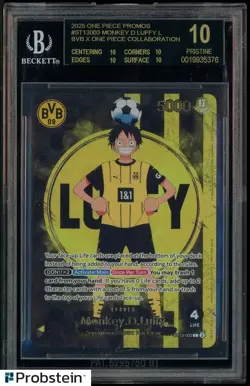 2025 BVB X ONE PIECE MATCH DAY PROMOS #003 MONKEY D. LUFFY BGS 10 BLACK LABEL - Image 1