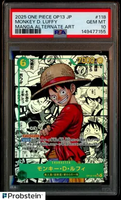 2025 One Piece OP-13 Japanese Manga #118 Monkey D. Luffy PSA 10 GEM MINT - Image 1