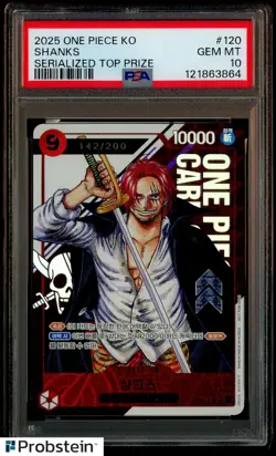 2025 One Piece KO Serialized Top Prize #120 Shanks 142/200 PSA 10 GEM MINT - Image 1