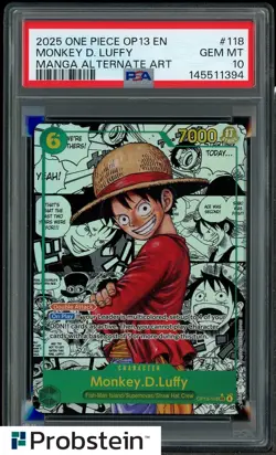 2025 One Piece OP13 EN Manga Alternate Art #118 Monkey D. Luffy PSA 10 GEM MINT - Image 1