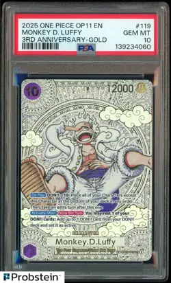 2025 ONE PIECE OP11 MONKEY D. LUFFY 3RD ANNIV. GOLD OP05 119 SEC PSA 10 GEM MINT - Image 1