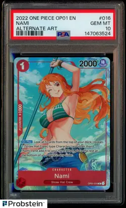 2022 One Piece OP01-Alternate Art #016 Nami Pre-Errata PSA 10 GEM MINT - Image 1