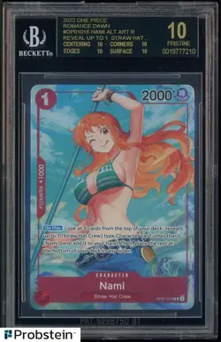2022 One Piece OP01-016 Nami Alt Art Pre-Errata Beta Wave 2 BGS 10 BLACK LABEL - Image 1