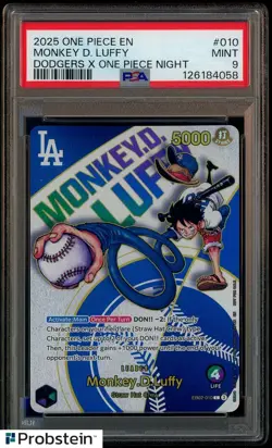 2025 One Piece En Dodgers X One Piece Night #010 Monkey D. Luffy PSA 9 MINT - Image 1