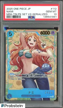2025 One Piece JPN Mini Tin V2 Serilized #0524 #112 Nami PSA 10 GEM MINT - Image 1