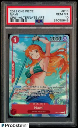 2022 One Piece OP01-Alternate Art #016 Nami Pre-Errata PSA 10 GEM MINT - Image 1