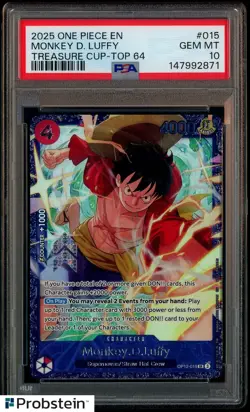2025 One Piece EN Treasure Cup Top 64 #015 Monkey D Luffy PSA 10 GEM MINT - Image 1
