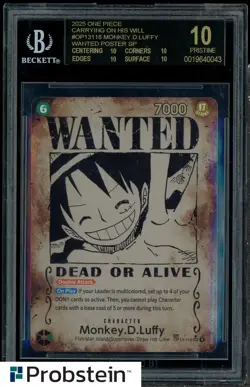 2025 One Piece OP13 EN Wanted Alternate Art Monkey D Luffy BGS 10 BLACK LABEL - Image 1