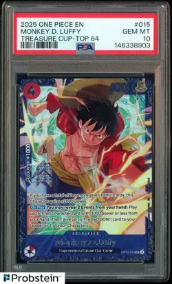 2025 One Piece EN Treasure Cup Top 64 #015 Monkey D. Luffy PSA 10 GEM MINT - Image 1