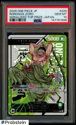 2026 ONE PIECE CARD JPN RORONOA ZORO SERIALIZED TOP PRIZE OP12-020 PSA 10 - Image 1