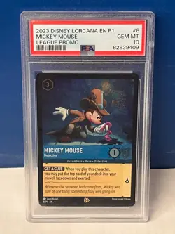 Mickey Mouse Detective Promo PSA 10 #8 P1 Disney Lorcana League Promo Cold Foil - Image 1