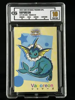 2025 Vaporeon CG Pristine 10 Card Database Lets Go Eevee CGC PSA Pokemon 💧 - Image 1