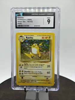 Raichu 14/102 1999 Pokemon Base Set holo #14 CGC Mint 9 - Image 1