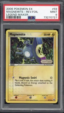 Pokemon 2006 EX Legend Maker MAGNEMITE Reverse Holo 59/92 - Graded PSA 9 - Image 1