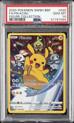 2020 POKEMON SWSH BLACK STAR PROMO FIGURE COLL #020 FULL ART/PIKACHU PSA 10 - Image 1