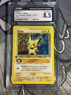 CGC 8.5 NM/Mint Pichu 1st Edition 2000 Neo Genesis 12/111 Holo Pokemon Swirl - Image 1