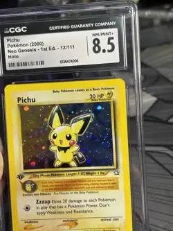 CGC 8.5 NM/Mint Pichu 1st Edition 2000 Neo Genesis 12/111 Holo Pokemon Swirl - Image 2