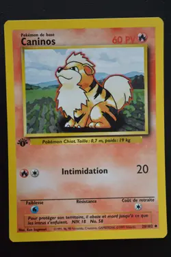 Pokemon TCG GROWLITHE 1ST EDITION FRENCH CANINOS Base Set 28/102 NM - Image 1