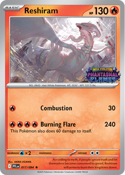Pokemon TCG Reshiram 017/094 ME02: Phantasmal Flames Promo Card SHIPS FAST! - Image 1